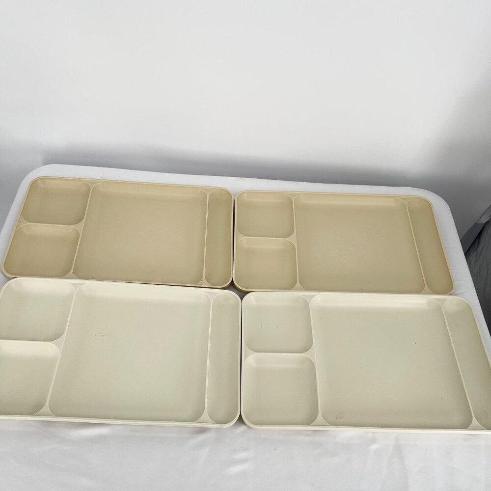 Vintage Tupperware Divided Serving Trays Set of 4 Beige & White Rectangular - Picture 2 of 6